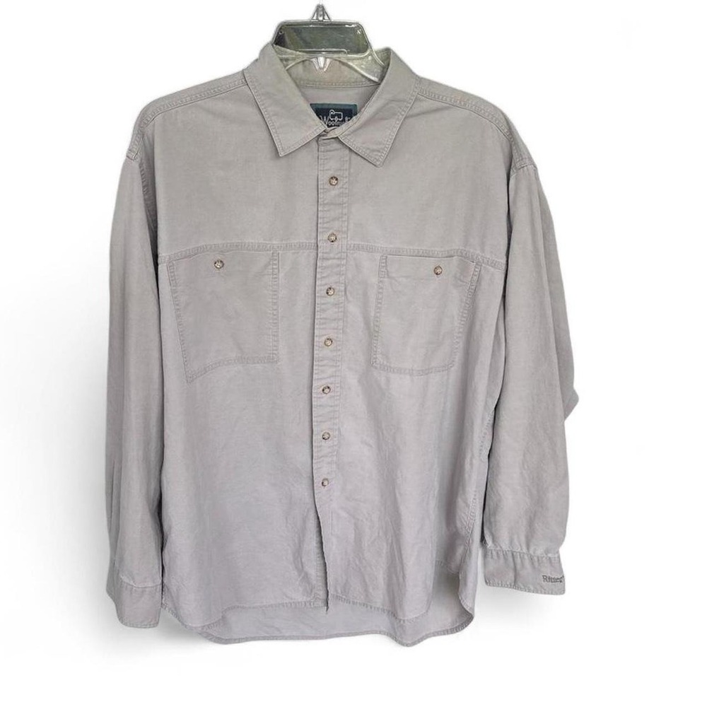 vintage Woolrich men's long-sleeve cotton canvas button-down shirt xl